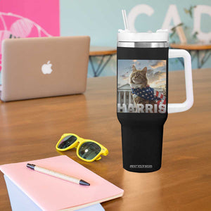 Childless Cat Ladies For Harris 2024 Tumbler With Handle Kamala For President American Flag Cat Graphic TB02 Print Your Wear