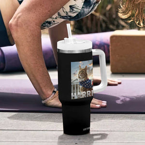 Childless Cat Ladies For Harris 2024 Tumbler With Handle Kamala For President American Flag Cat Graphic TB02 Print Your Wear