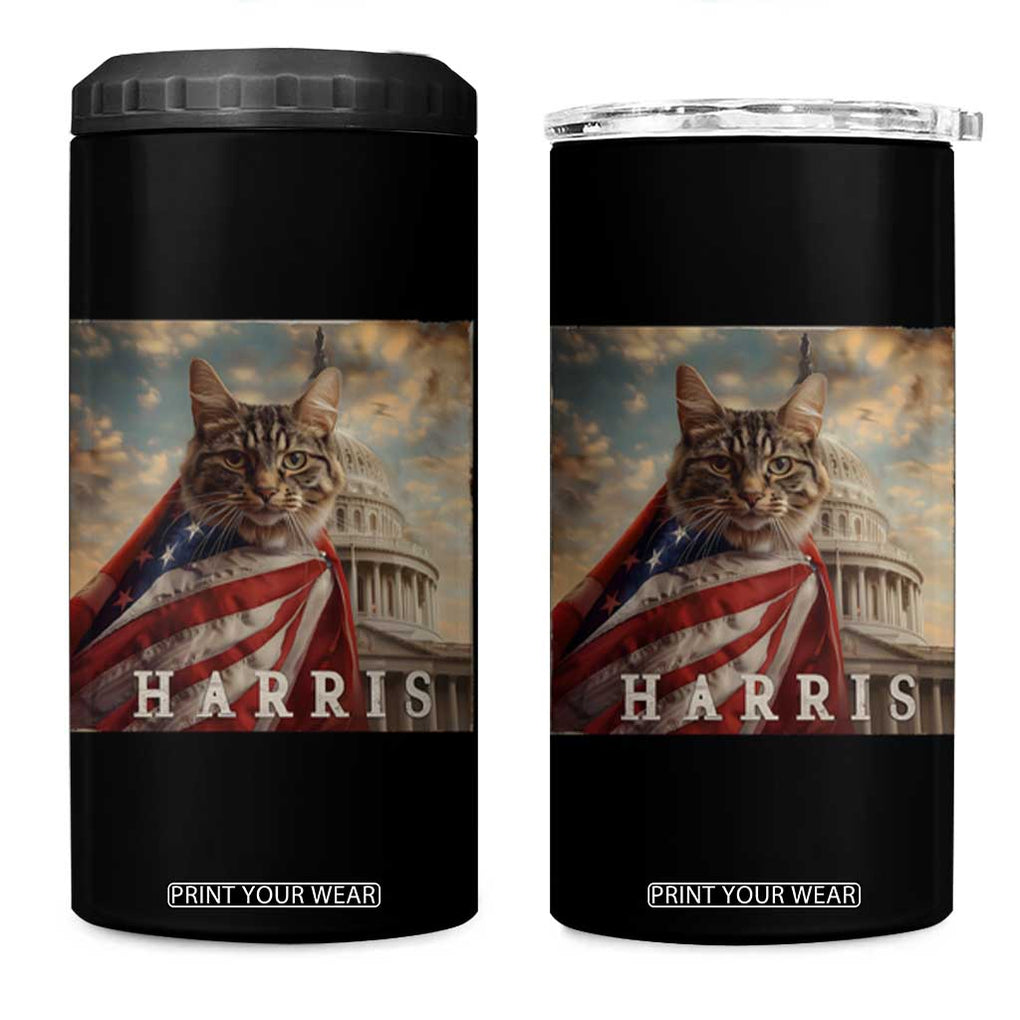 Childless Cat Ladies For Harris 2024 4 in 1 Can Cooler Tumbler Kamala For President Retro American Flag Cat Graphic TB02 One Size: 16 oz Black Print Your Wear