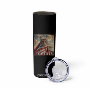 Childless Cat Ladies For Harris 2024 Skinny Tumbler Kamala For President Retro American Flag Cat Graphic TB02 Print Your Wear