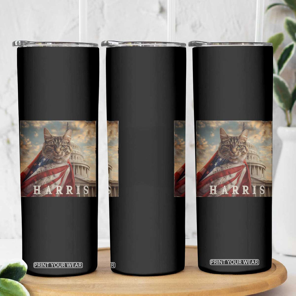 Childless Cat Ladies For Harris 2024 Skinny Tumbler Kamala For President Retro American Flag Cat Graphic TB02 Print Your Wear