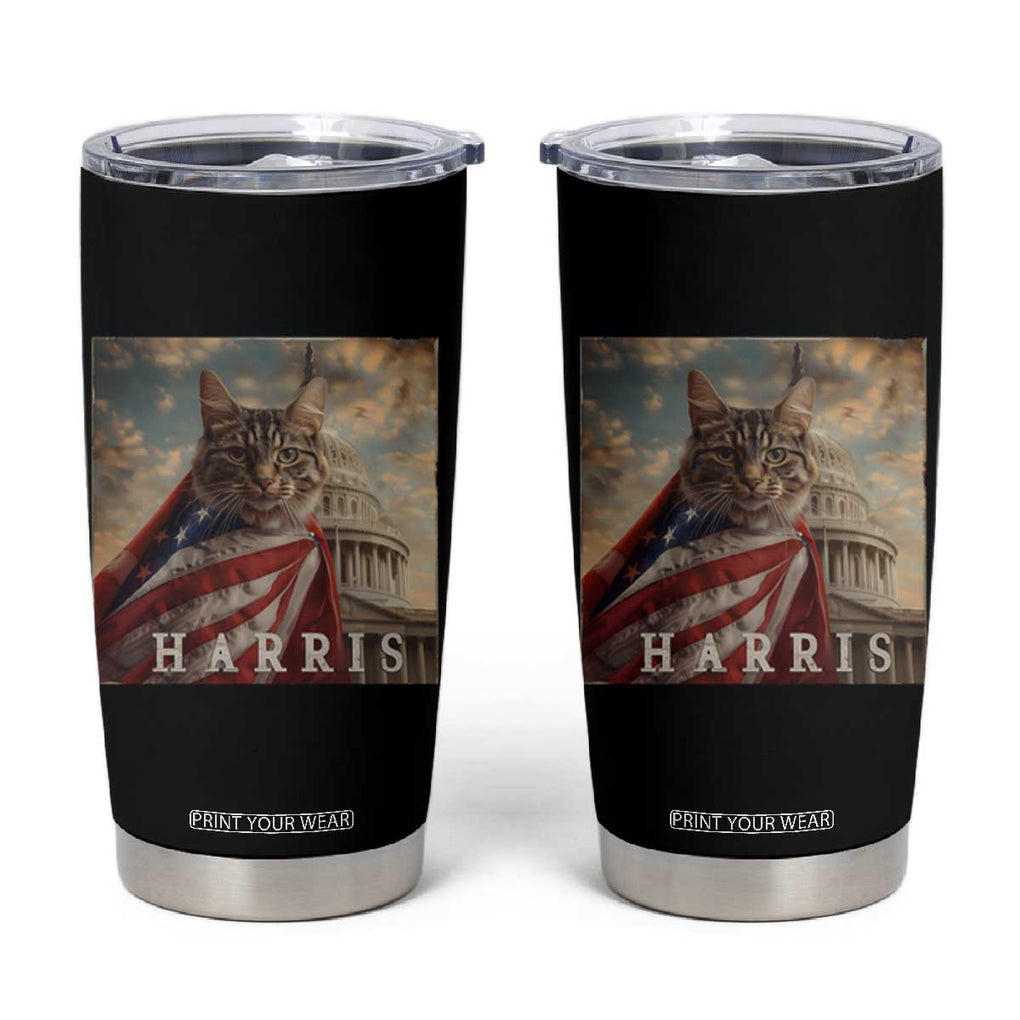 Childless Cat Ladies For Harris 2024 Tumbler Cup Kamala For President Retro American Flag Cat Graphic TB02 Black Print Your Wear