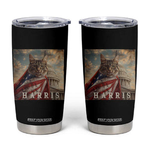 Childless Cat Ladies For Harris 2024 Tumbler Cup Kamala For President Retro American Flag Cat Graphic TB02 Black Print Your Wear