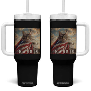 Childless Cat Ladies For Harris 2024 Tumbler With Handle Kamala For President Retro American Flag Cat Graphic TB02 One Size: 40 oz Black Print Your Wear