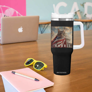 Childless Cat Ladies For Harris 2024 Tumbler With Handle Kamala For President Retro American Flag Cat Graphic TB02 Print Your Wear