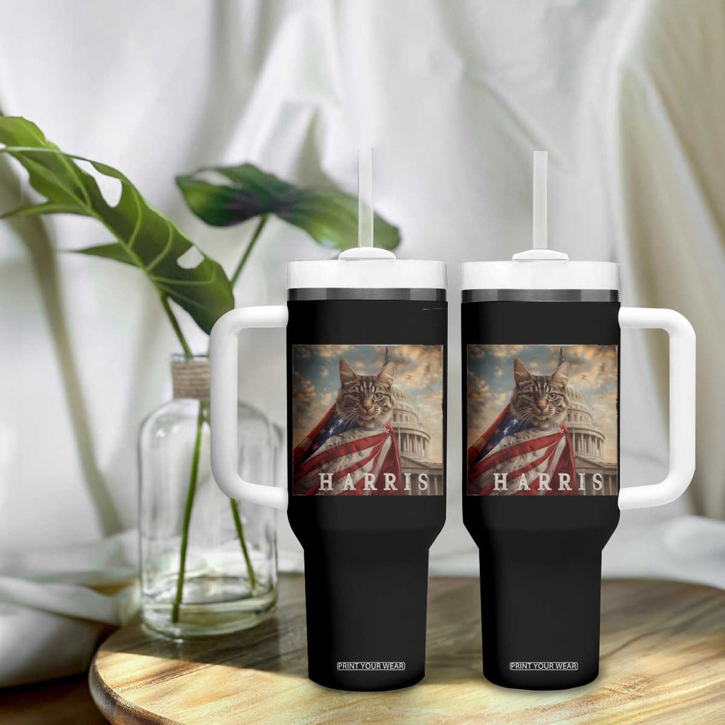 Childless Cat Ladies For Harris 2024 Tumbler With Handle Kamala For President Retro American Flag Cat Graphic TB02 Print Your Wear