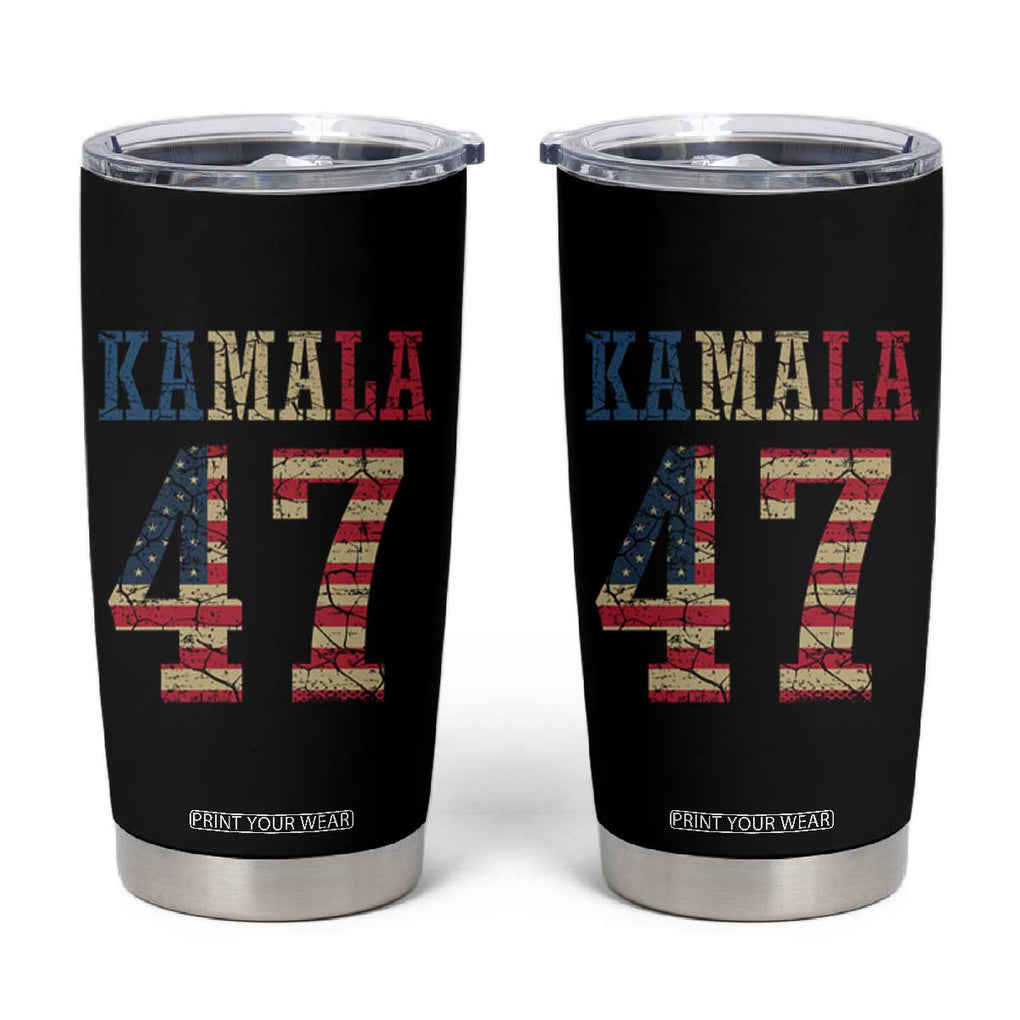 Kamala 47 Tumbler Cup Harris 2024 For President Retro American Flag TB02 Black Print Your Wear