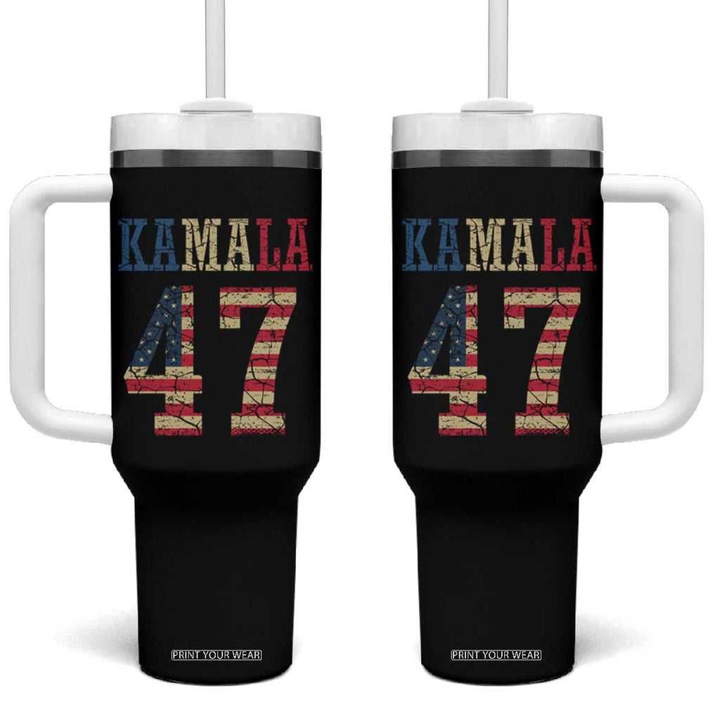 Kamala 47 Tumbler With Handle Harris 2024 For President Retro American Flag TB02 One Size: 40 oz Black Print Your Wear