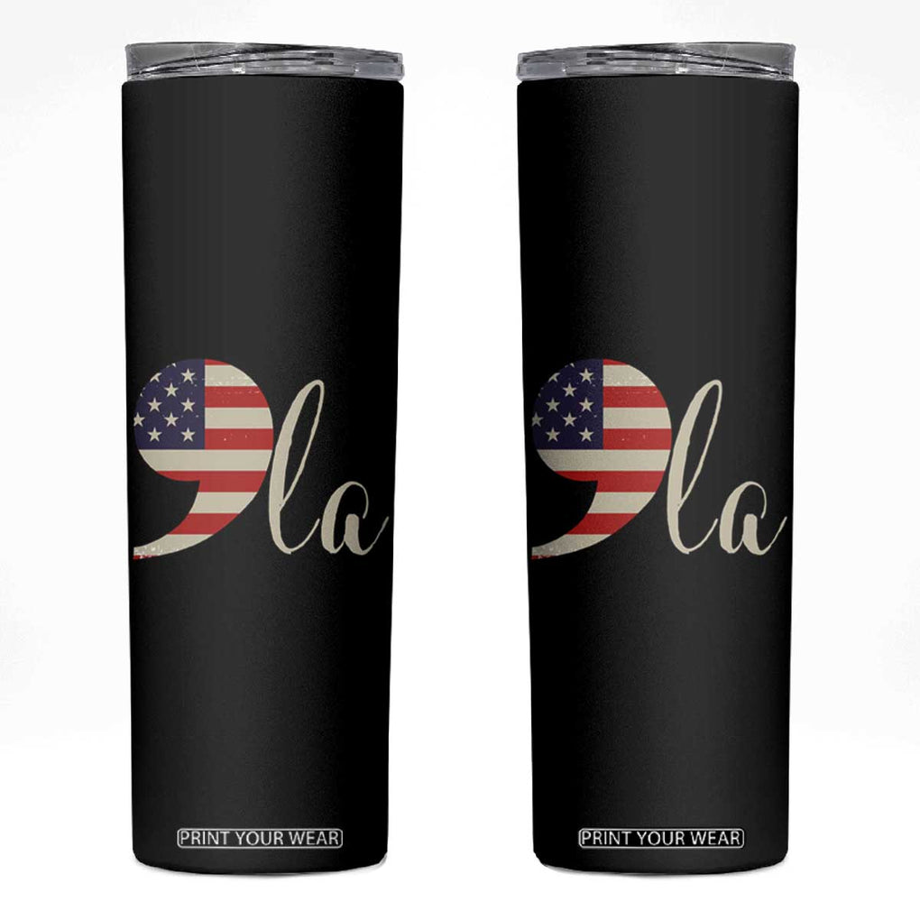 Harris 2024 Skinny Tumbler Comma La Kamala For President Retro American Flag TB02 Black Print Your Wear