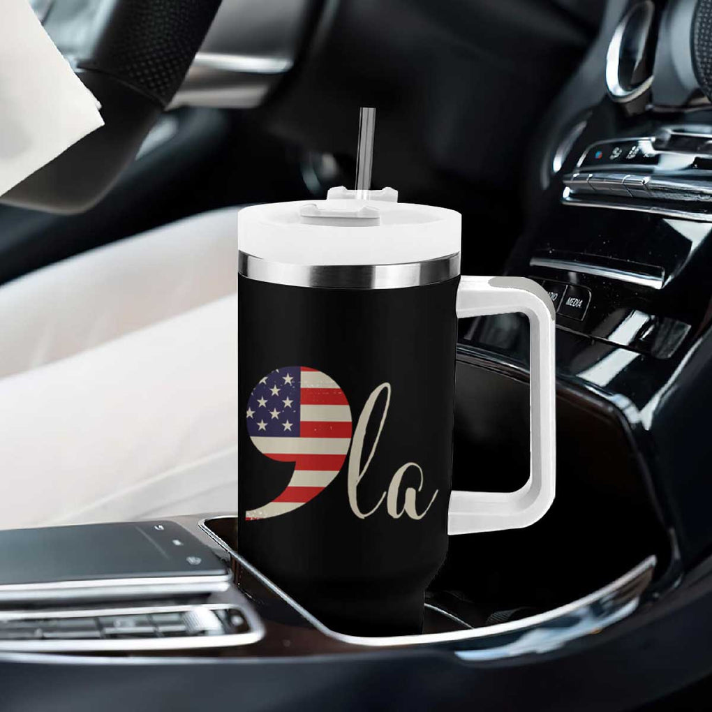 Harris 2024 Tumbler With Handle Comma La Kamala For President Retro American Flag TB02 Print Your Wear