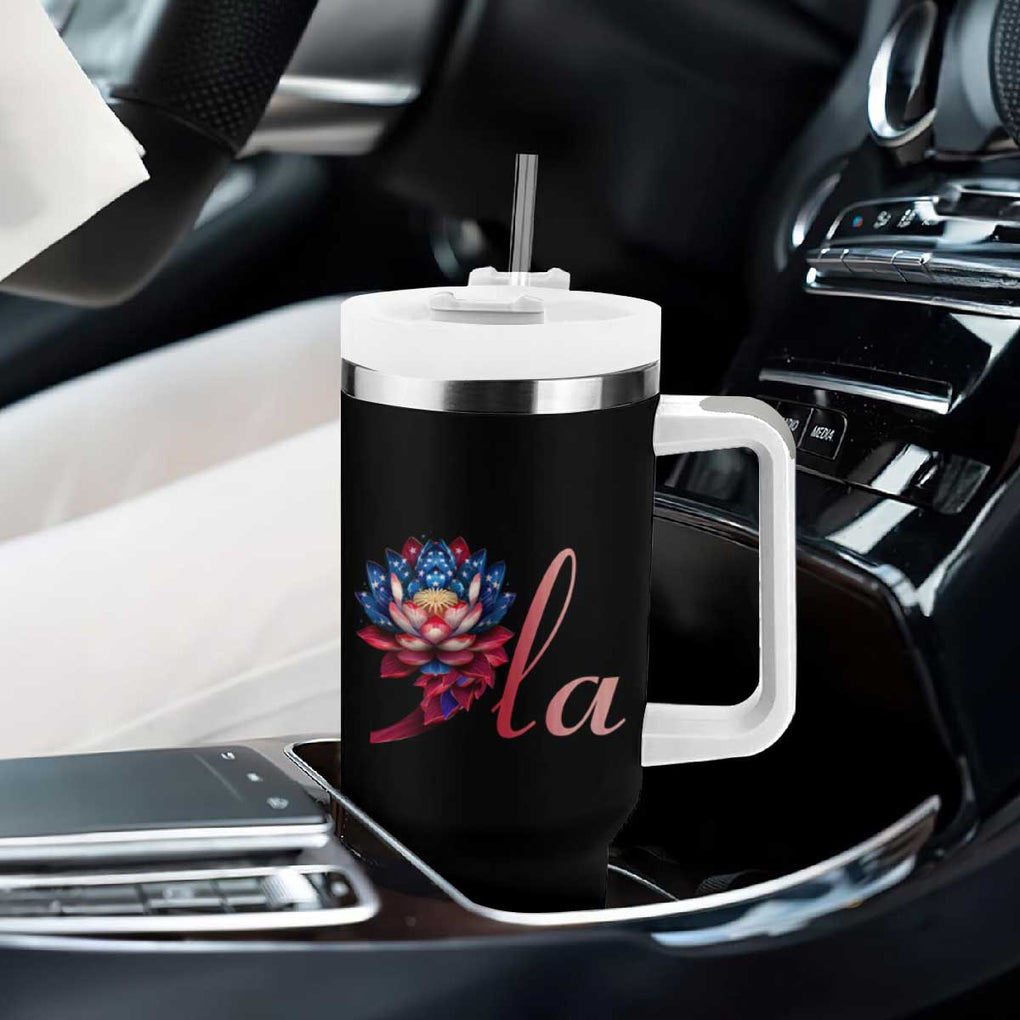 Harris 2024 Tumbler With Handle Comma La President Kamala For Potus Lotus TB02 Print Your Wear