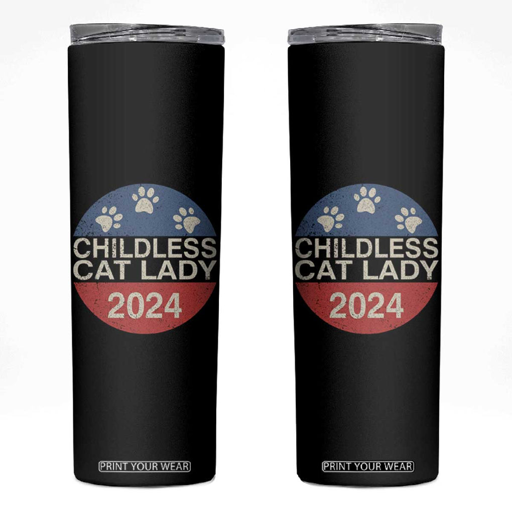 Childless Cat Lady 2024 Skinny Tumbler Vote Kamala Harris For President Retro Vintage TB02 Black Print Your Wear