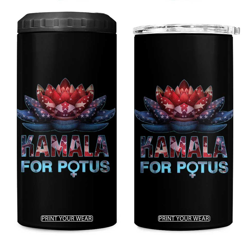 Harris 2024 4 in 1 Can Cooler Tumbler Madam President Kamala For Potus American Flag Lotus TB02 One Size: 16 oz Black Print Your Wear