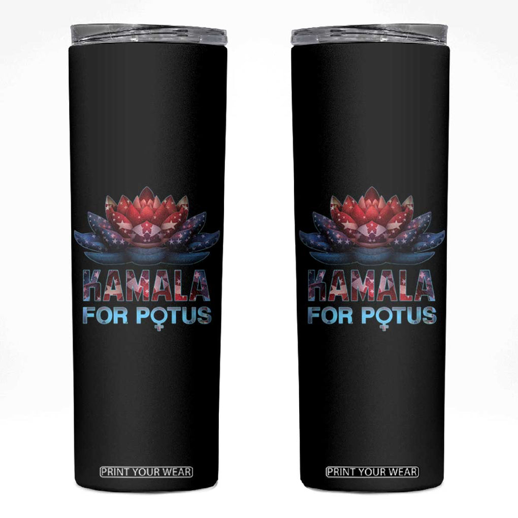 Harris 2024 Skinny Tumbler Madam President Kamala For Potus American Flag Lotus TB02 Black Print Your Wear