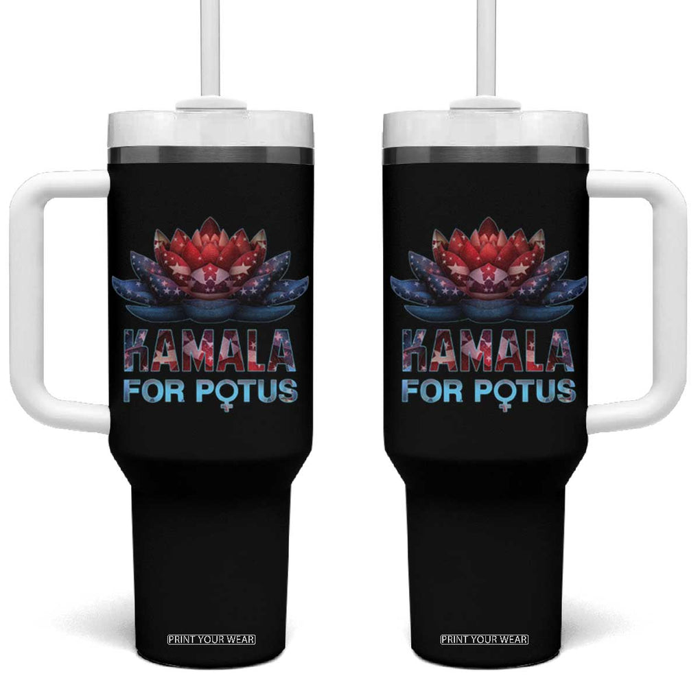 Harris 2024 Tumbler With Handle Madam President Kamala For Potus American Flag Lotus TB02 One Size: 40 oz Black Print Your Wear