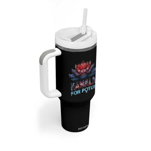 Harris 2024 Tumbler With Handle Madam President Kamala For Potus American Flag Lotus TB02 Print Your Wear