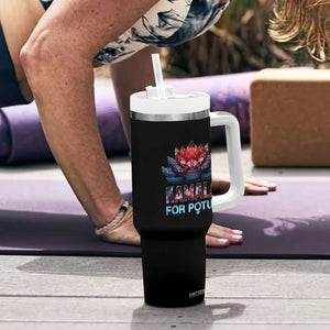 Harris 2024 Tumbler With Handle Madam President Kamala For Potus American Flag Lotus TB02 Print Your Wear