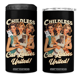 Childless Cat Ladies United 4 in 1 Can Cooler Tumbler Feline Lover Retro TB02 One Size: 16 oz Black Print Your Wear