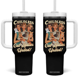 Childless Cat Ladies United Tumbler With Handle Feline Lover Retro TB02 One Size: 40 oz Black Print Your Wear