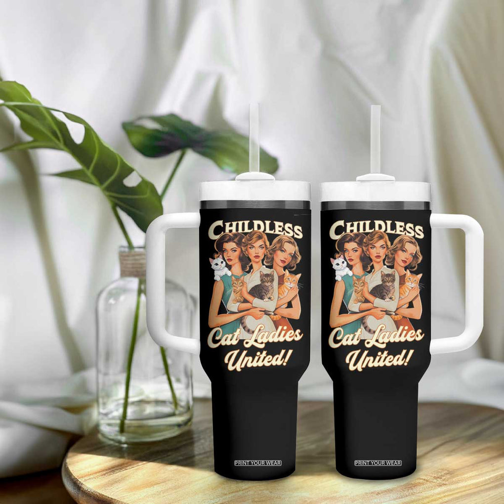 Childless Cat Ladies United Tumbler With Handle Feline Lover Retro TB02 Print Your Wear