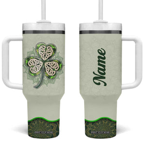 Personalized Lucky Celtic Shamrock Tumbler With Handle Custom Name Ireland Irish Pride TB02 One Size: 40 oz Green Print Your Wear