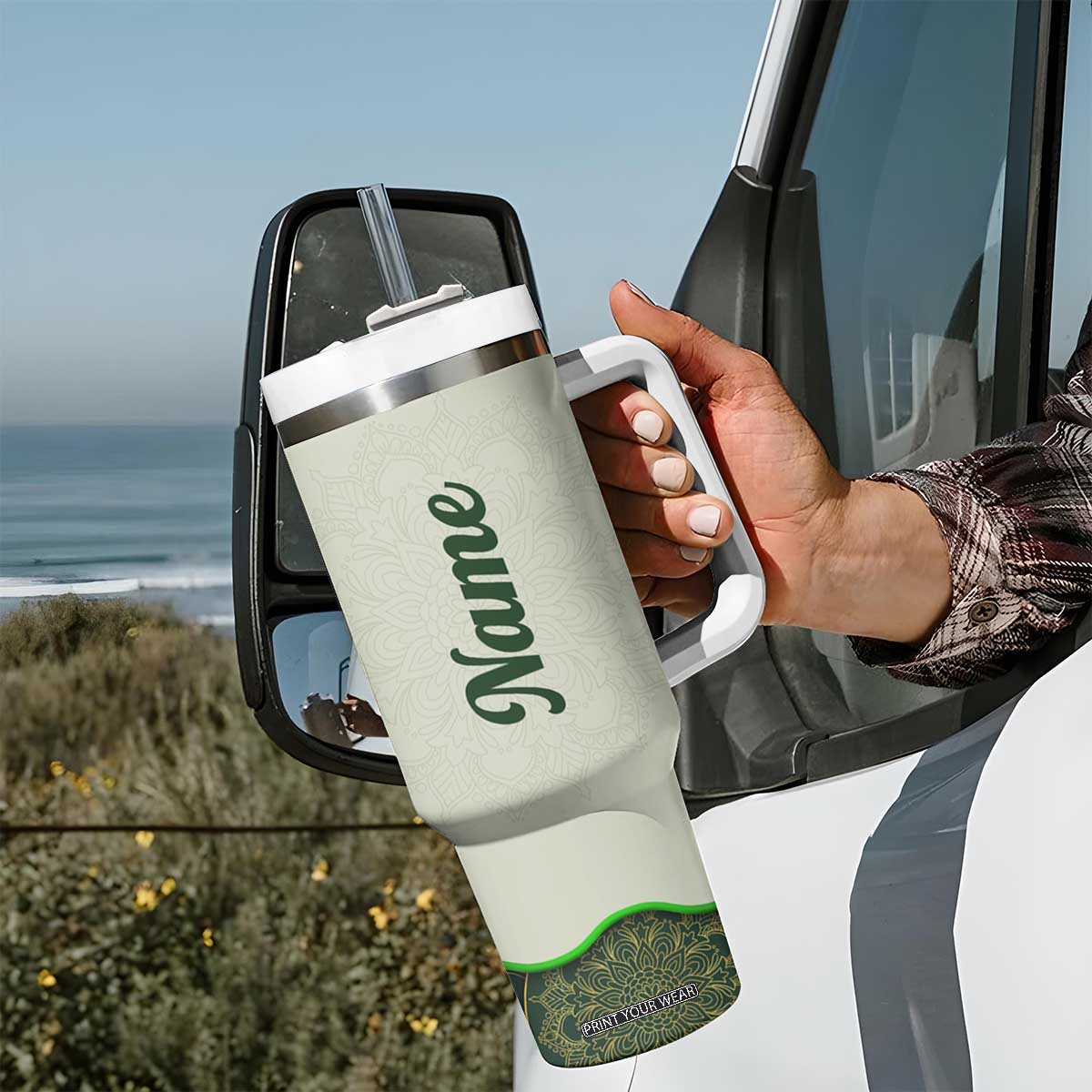 Personalized Lucky Celtic Shamrock Tumbler With Handle Custom Name Ireland Irish Pride TB02 Print Your Wear