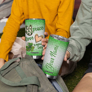 Personalized Green Shamrock Tumbler Cup Custom Name Lucky Irish Peace Love St Patrick's Day TB02 Print Your Wear