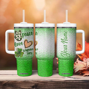 Personalized Green Shamrock Tumbler With Handle Custom Name Lucky Irish Peace Love St Patrick's Day TB02 Print Your Wear