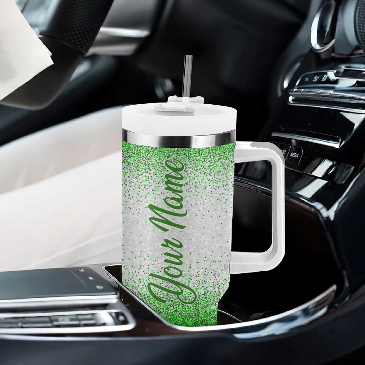 Personalized Green Shamrock Tumbler With Handle Custom Name Lucky Irish Peace Love St Patrick's Day TB02 Print Your Wear