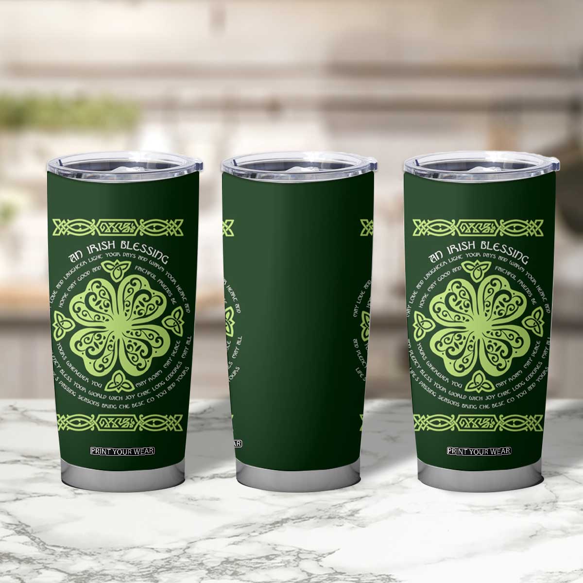 Irish Pride Celtic Shamrock Tumbler Cup An Irish Blessing Lucky Wishes TB02 Print Your Wear