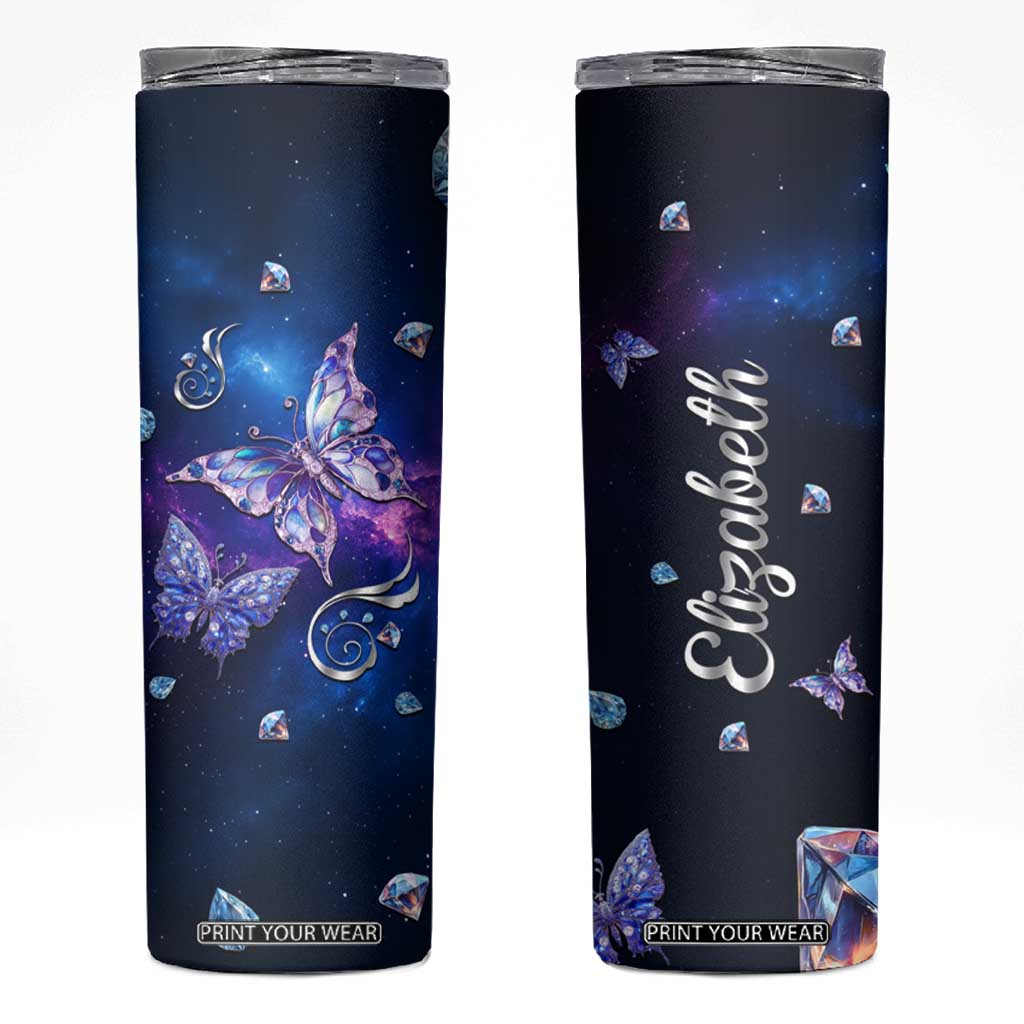 Personalized Name Butterfly Skinny Tumbler Blue Galaxy Gem Butterflies Gifts TB02 Galaxy Blue Print Your Wear