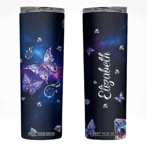 Personalized Name Butterfly Skinny Tumbler Blue Galaxy Gem Butterflies Gifts TB02 Galaxy Blue Print Your Wear