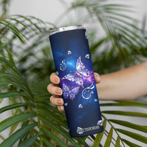 Personalized Name Butterfly Skinny Tumbler Blue Galaxy Gem Butterflies Gifts TB02 Print Your Wear