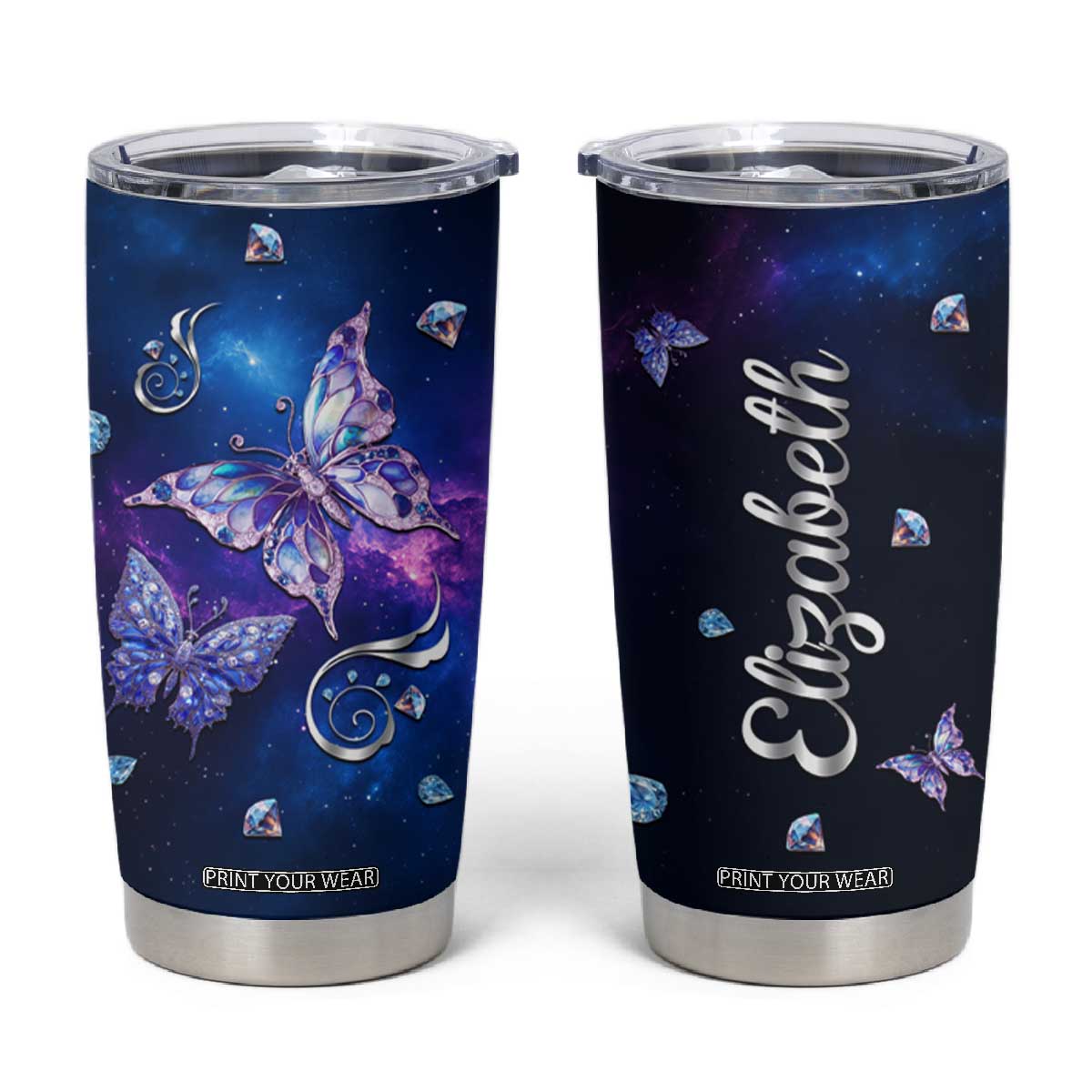 Personalized Name Butterfly Tumbler Cup Blue Galaxy Gem Butterflies Gifts TB02 Galaxy Blue Print Your Wear