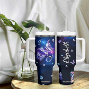 Personalized Name Butterfly Tumbler With Handle Blue Galaxy Gem Butterflies Gifts TB02 Print Your Wear