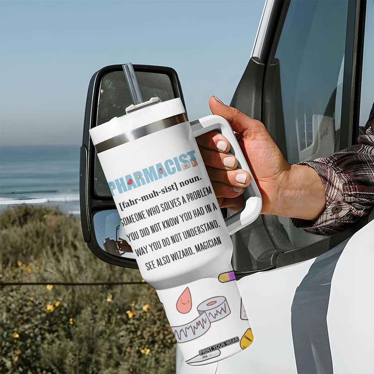 Funny Pharmacist Tumbler With Handle Pharmacy Tech Appreciation Pill Bottle Prescription TB02 Print Your Wear