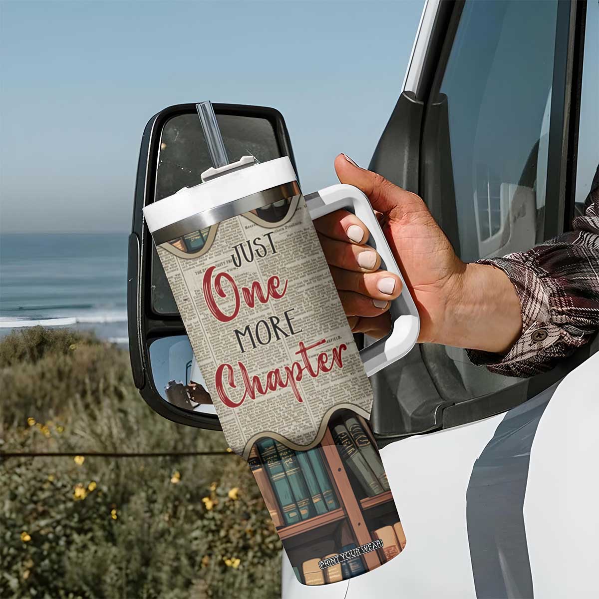 Personalized Book Lover Tumbler With Handle Custom Name Just One More Chapter Bookworm Bibliophile Gift TB02 Print Your Wear