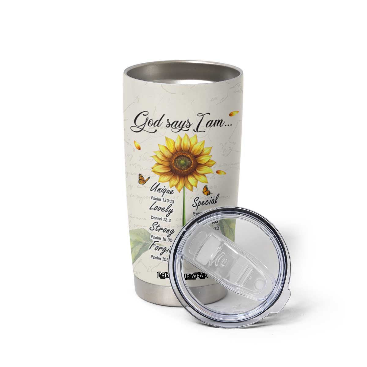 Personalized Nurse Sunflower Tumbler Cup Custom Name Rn Stethoscope Inspirational Christian Bible Verse Scripture TB02 Print Your Wear