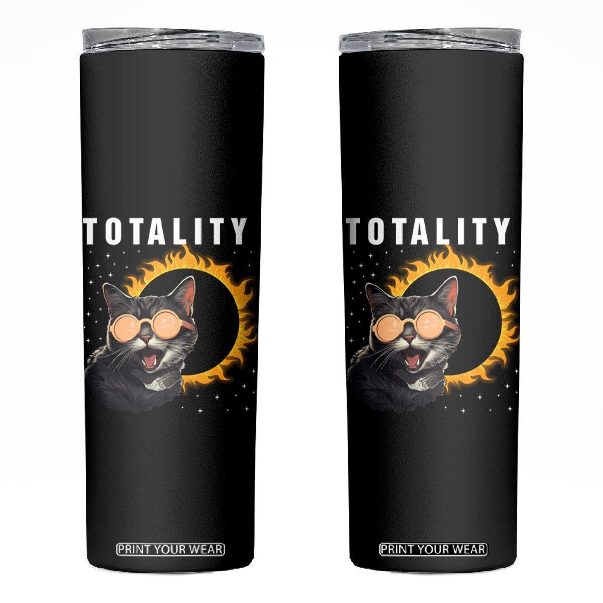 Total Solar Eclipse Skinny Tumbler Funny Cat Totality TB02 Black Printyourwear