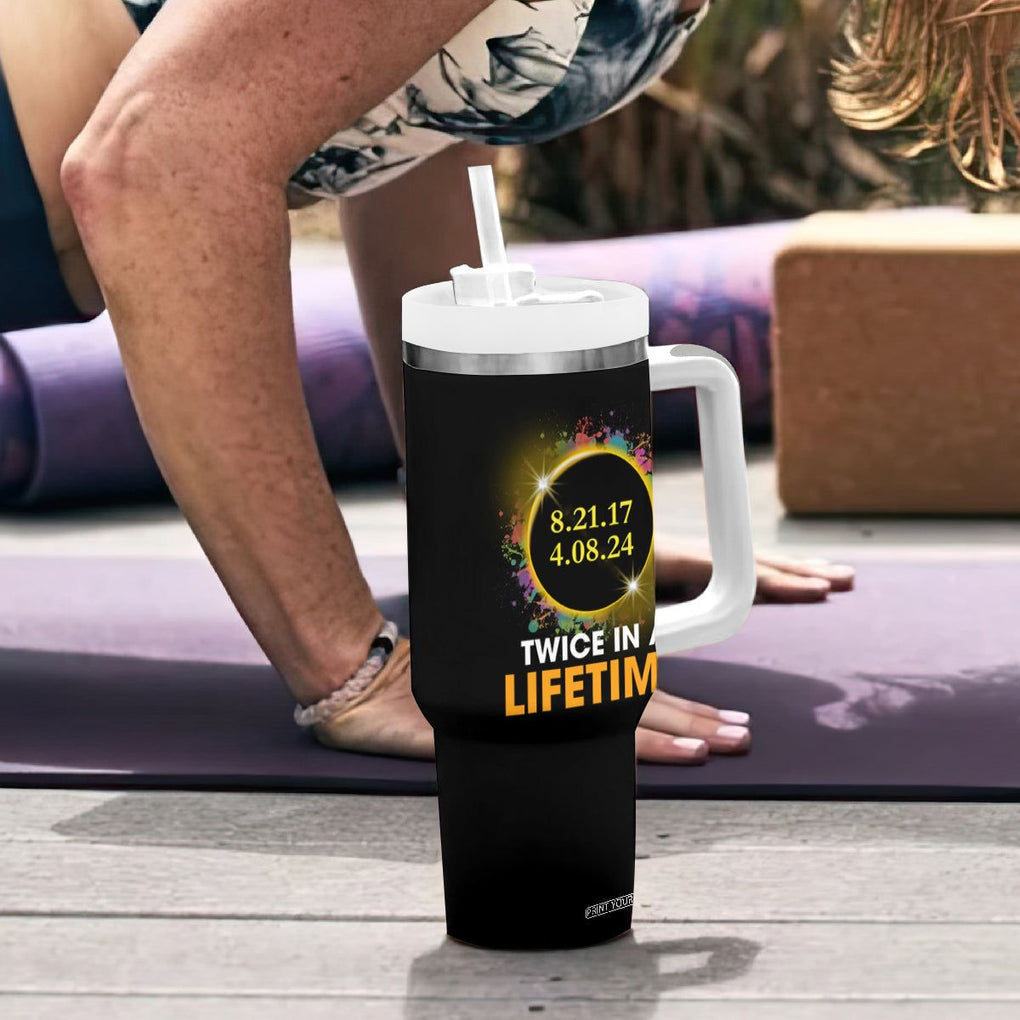 Total Solar Eclipse Tumbler With Handle Twice In A Life Time American Totality 2024 2017 TB02 Printyourwear