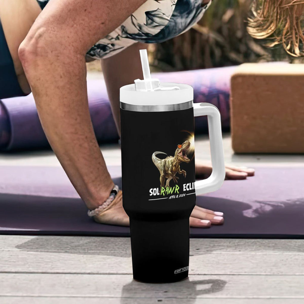Total Solar Eclipse Dinosaur Tumbler With Handle Solrawr Eclipse April 8 2024 TB02 Printyourwear