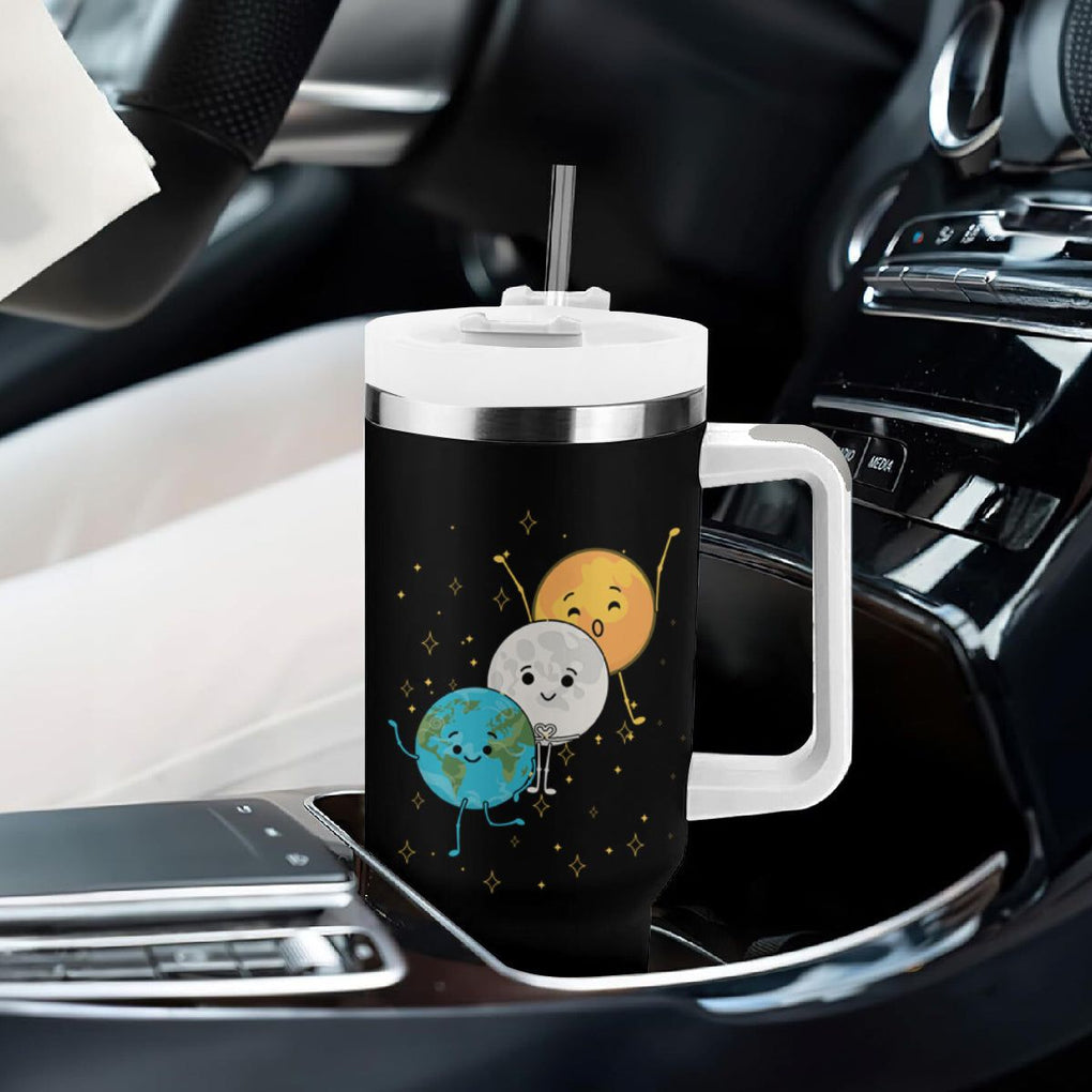 Funny Total Solar Eclipse Tumbler With Handle Cute Earth Moon Sun American Totality April 8 2024 TB02 Printyourwear