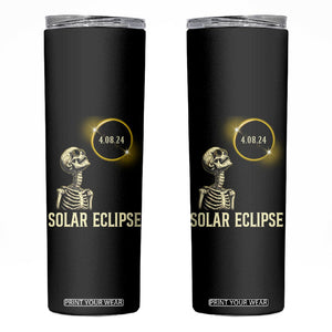 Total Solar Eclipse Skeleton Skinny Tumbler Funny Watching American Totality April 8 2024 Matching TB02 Black Printyourwear