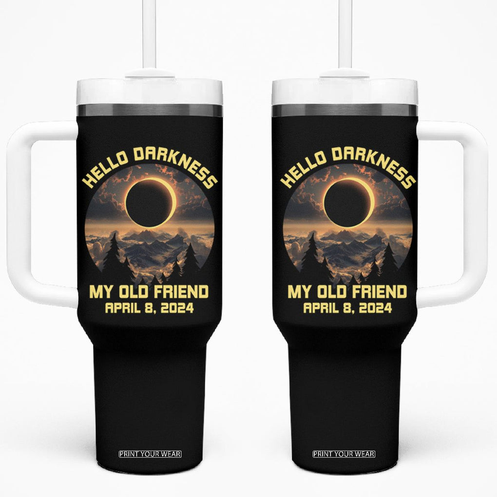 Total Solar Eclipse Tumbler With Handle Hello Darkness My Old Friend April 8 2024 American Totality TB02 One Size: 40 oz Black Printyourwear