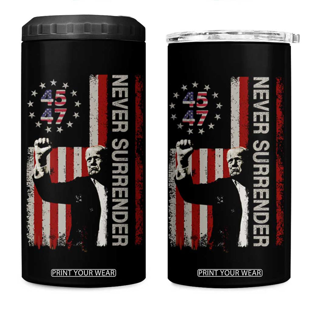 Trump Raised Fist 4 in 1 Can Cooler Tumbler Never Surrender President 45 47 US Flag TB02 One Size: 16 oz Black Print Your Wear