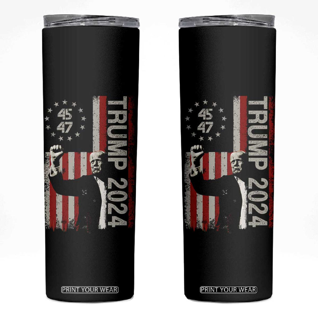 Trump 2024 Skinny Tumbler President 45 47 American Betsy Ross Flag TB02 Black Print Your Wear