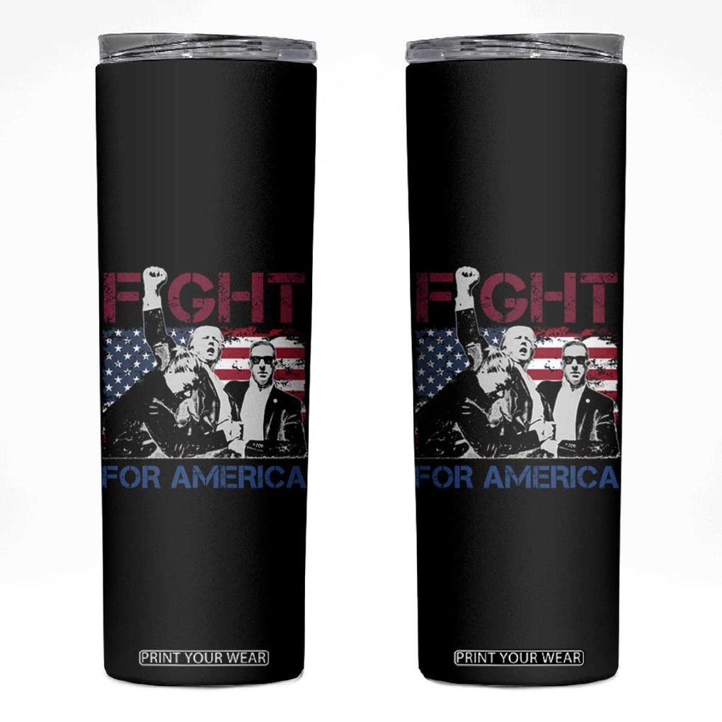 Trump Raised Fist Skinny Tumbler Fight For America President 45 47 US Flag TB02 Black Print Your Wear