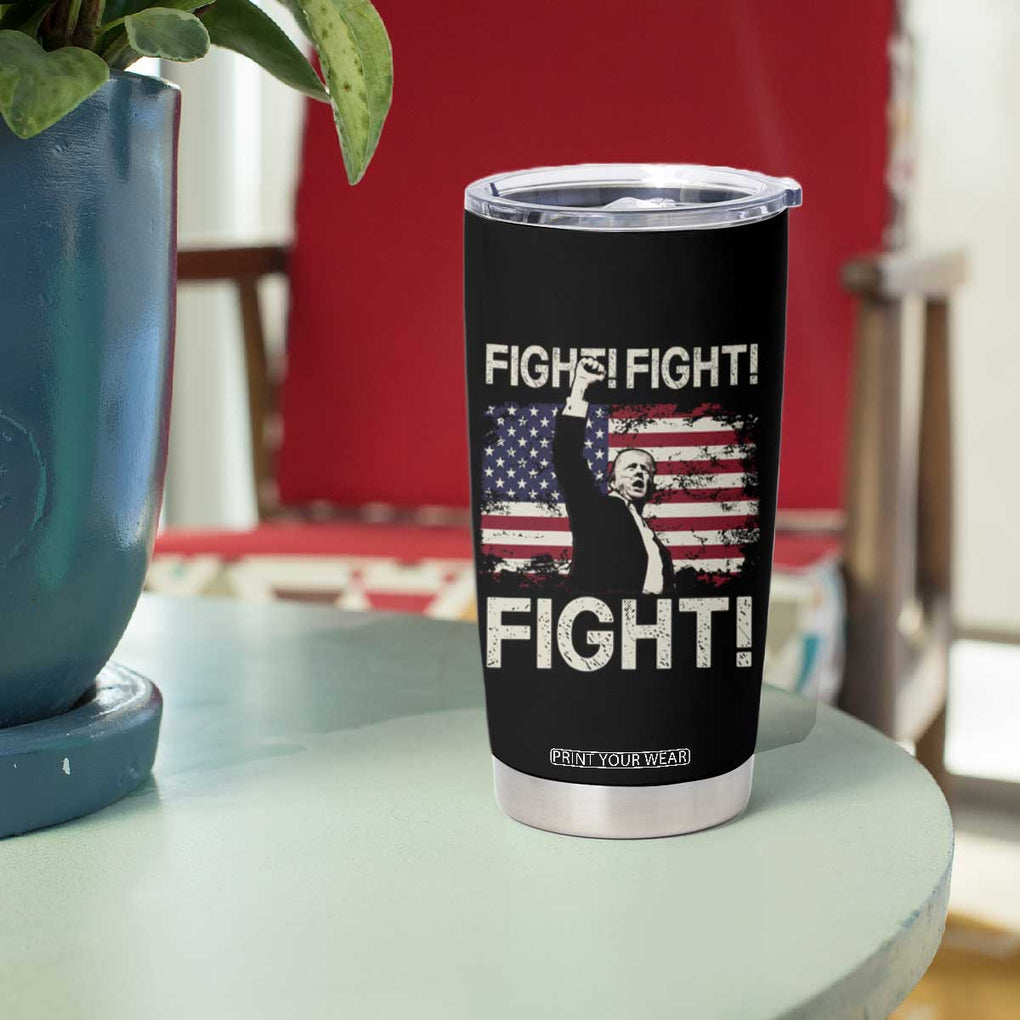 Trump Raised Fist Tumbler Cup Fight Fight Fight American Flag Retro Vintage TB02 Print Your Wear