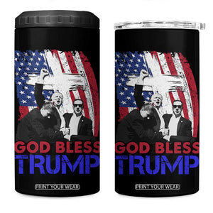 God Bless President Trump 4 in 1 Can Cooler Tumbler Pennsylvania 2024 Raised Fist American Flag Cross TB02 One Size: 16 oz Black Print Your Wear