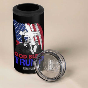 God Bless President Trump 4 in 1 Can Cooler Tumbler Pennsylvania 2024 Raised Fist American Flag Cross TB02 Print Your Wear